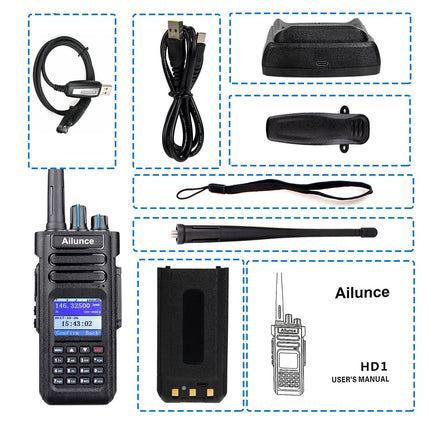 Retevis Ailunce HD1 10W DMR amatöörraadio, GPS, kahe sagedusala, digitaalne kahesuunaline raadio, C-tüüpi 3200mAh aku, IP67 veekindel, 16 klahvi DTMF, ühildub amatöörraadioga (1 pakk, must)