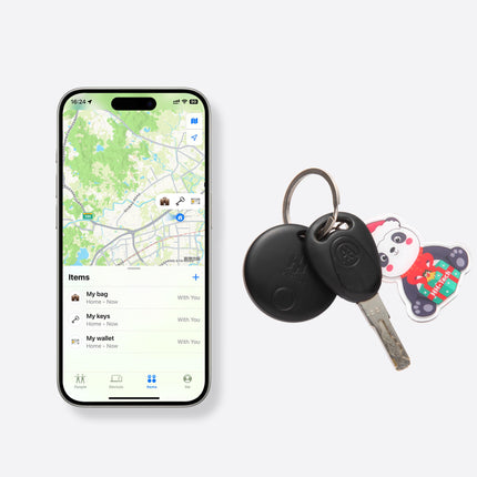 Smart Tag (Pack-4) 2 black + 2 white combo for Apple iOS: includes Luxor wallet, key finder, item finder, replaceable battery, easily track your bag and more worldwide
