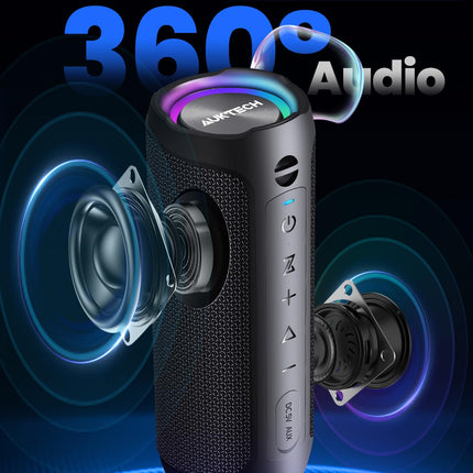 AUKTECH Portable Bluetooth Speaker 30W, IPX7 Waterproof, 24h Battery, Music Box with LED Light, Bluetooth 5.3, Hands-Free Function, Compatible with Mobile Phone &amp; PC – Ideal for Outdoors, Parties, Travel