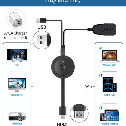 Wireless HDMI Dongle TV 4K, Wireless Smart Media Player Streaming, Screen Casting for Miracast/iOS/Mac OS/Airplay/Android/Windows/DLNA, to HDTV, Monitor, Projector