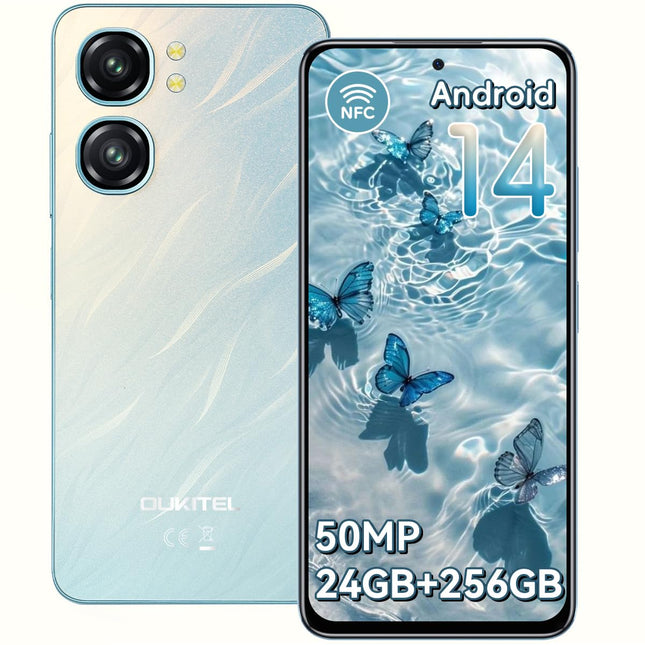 OUKITEL C58 Pro nutitelefon ilma lepinguta Android 14-24GB+256GB 50MP+8MP AI kaameraga mobiiltelefon ilma lepinguta 6,7-tolline 90Hz ekraan 5150mAh mobiiltelefon Soodne, NFC, GPS, kahe SIM-kaardiga 4G SIM-kaardi lukustuseta mobiiltelefonid