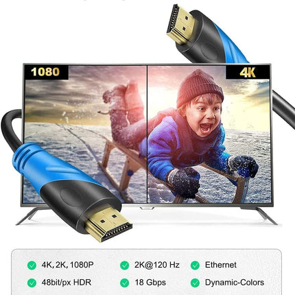 Rommisie 4K/60HZ HDMI Cable 25m (HDMI 2.0, 18Gbps) Ultra High Speed ​​Gold-Plated Connectors, Ethernet Audio Return Video 4K, Full HD 1080p, 3D Compatible Blu-Ray Laptop PS3 PS5 PS9 PC HDTV