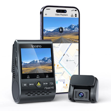 VIOFO A129 Plus Duo kahekordne WiFi WLAN-i autokaamera, GPS-moodul 2K 1440P 60fps + 1080P eesmine ja tagumine autokaamera, rakendusega telefoni jälgiv autokaamera, G-anduriga parkimisrežiim, hädaolukorra salvestav autokaamera, superkondensaator