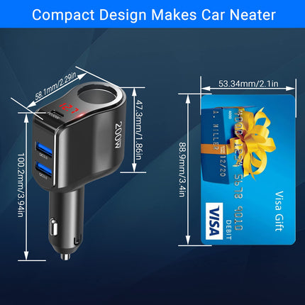 PD 30W autolaadija jaotur: 200W 12V USB C sigaretisüütaja adapteri jaotur 12-voldine alalisvoolu pistik, mitmekordne autopistikupesa voltmeetriga, kahekordne C-tüüpi pistik iPhone'i, Samsungi mobiiltelefoni GPS-i armatuurlauale