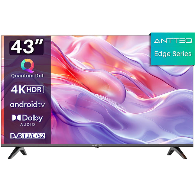 Antteq QLED 4k nutiteler 43 tolli (teler 109 cm), HDR, raamita, Google App Store (10 000+ rakendust), Bluetooth Voice Assistant, WiFi 2.4G/5G