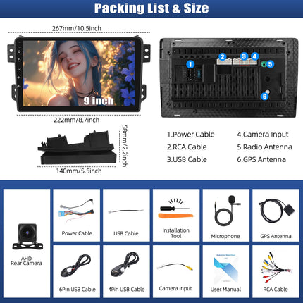 CAMECHO 4+64G 9-tolline DSP autoraadio Suzuki Splash Ritz/Opel Agila 2004-2014 tahavaatekaameraga, Android 13 juhtmevaba Carplay Bluetooth HD raadio koos Android Auto FM/RDS GPS WiFi Mirror Link EQ-ga