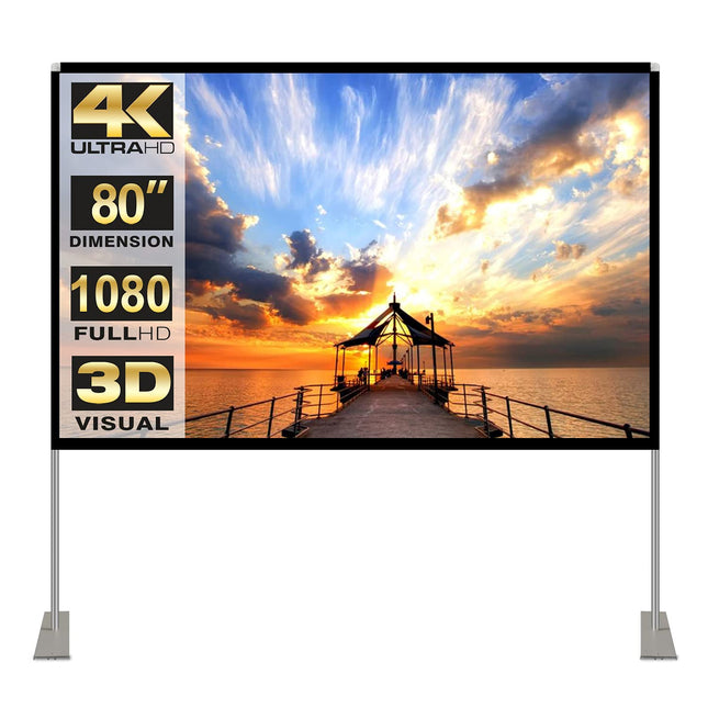 Projektsiooniekraan alusega 80-tolline HD 4K välistingimustes kasutatav siseprojektori ekraan, kiiresti kokkupandav kaasaskantav filmiekraan, 16:9 täiskomplektkott kodukino, telkimise ja vaba aja ürituste jaoks