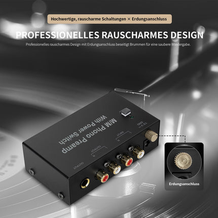 Magicbox Phono eelvõimendi Pro | RIAA-MM eelvõimendi 92dB signaali-müra suhtega, RCA/TRS/pesa ja plug-and-play ühendusega – Audio-Technica/Sony/Vintage seadmetele