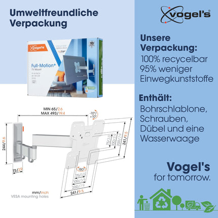 Vogel's Comfort TVM 3245 pööratav teleri seinakinnitus 19–43-tollistele teleritele, max. 15 kg, pööratav kuni 180°, täisliikumisega telerikinnitus max. VESA 200x200, universaalne ühilduvus, valge