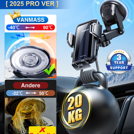 VANMASS 2025【Tõeline sõjaväeklass】Autotelefoni hoidik【Uuendatud iminapa ja klambriga】4-ühes autotelefoni hoidik armatuurlauale, esiklaasi õhutusava lisatarvikud iPhone 16 Pro Max/15 Samsung S25 jaoks