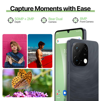 UMIDIGI 50MP nutitelefon lukustamata Android 14-12(6+6) GB+128GB mobiiltelefon 6,75-tolline 90Hz ekraan, 5000mAh, 2,2GHz protsessor, G9C 4G kahe SIM-kaardiga, kaasas laadija, Bluetooth 5.4/Face ID/GPS/NFC-must
