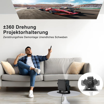 Beamer 【360° Drehbarem Ständer & Auto Keystone & E-Fokus】 FHD 1080P 23000LM mini Beamer mit WiFi6 und Bluetooth 5.2,70% Zoom ONOAYO abnehmbar Outdoor Heimkino Beamer Kompatibel mit Handy,PC,TV-Sticks