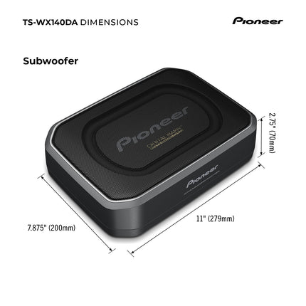 Pioneer TS-WX140DA aktiivsubwoofer, võimas korpuses subwoofer maksimaalse võimsusega 170 W, 20 x 13 cm subwoofer MDF-korpuses, IMPP membraan, must, juhtmega pult (5 m kaabel)