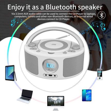 WISCENT Portable CD Radio Boombox (CD Player, Boomboxes, FM Radio, USB, Headphone Jack, AUX-In), CD Player for Children and Adults
