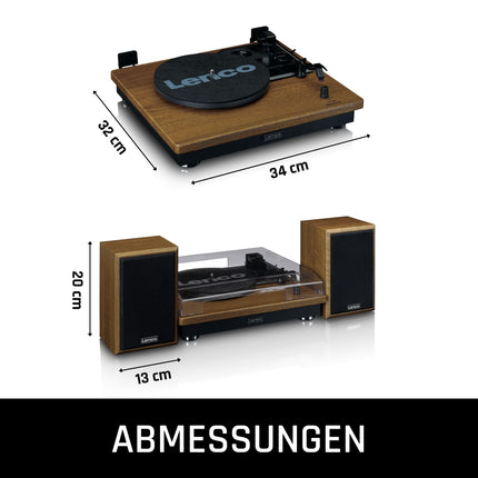 Lenco LS-100 - Hi-Fi plaadimängija Bluetooth 5.0-ga - Välised kõlarid - 2 x 10 W RMS - Rihmülekanne - Automaatne seiskamine - Puit, 20 W RMS