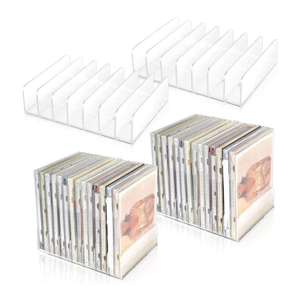 LYNNRICK 4 läbipaistvast akrüülist CD-hoidiku pakk koos kinnitatava CD/DVD-alusega, CD-de hoiustusalus, korraldaja ja CD-alus.