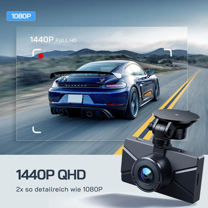 WOLFANG Dashcam Car Front Rear 2.5K+1080P Car Camera, Ultra Night Vision, 170° Wide Angle, WDR, 24h Parking Mode, G-Sensor, Loop Recording, Indoor with 32GB SD Card