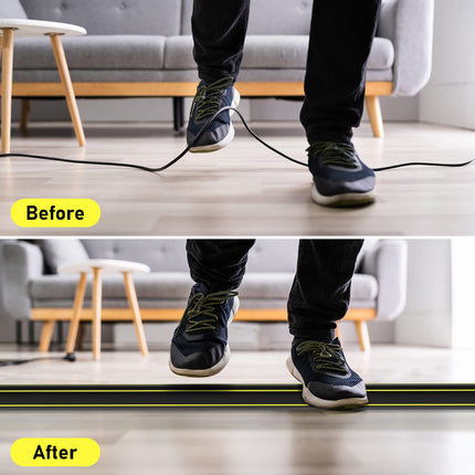 Floor Cable Cover, 1.8 m, Floor Cable Cover, Heavy-Duty Rubber Cable Protector, 3 Channels, Cable Management, Extension Cable Cover, Concealer for Home, Office, Outdoor, Easy Unroll, Black