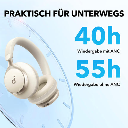 Soundcore by Anker, Space One juhtmevabad kõrvapealsed Bluetooth-kõrvaklapid, aktiivne mürasummutus, 2X tugevam häälesummutus, 40 tundi taasesitust, rakendus, kõrglahutusega heli, Bluetooth 5.3 (kohvik latte)