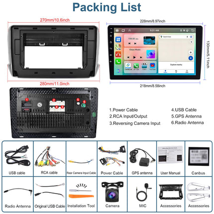 Podofo autoraadio Peugeot 208/2008 2012-2018 juhtmevaba Carplay ja Android Autoga, 10,1-tolline IPS-puuteekraan, 8-tuumaline 2+64G, Android-autoraadio Bluetoothi/WiFi/Peegliühenduse/GPS-i ja tahavaatekaameraga