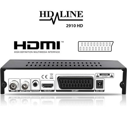 hd-line 2910 DVBT2 Receiver Full HD 1080P 4K for TV (HEVC/H.265 HDMI SCART, USB 2.0, DVBT-2, DVB-T2, DVB T2, DVBT 2), Receiver, Resiver, Receiver, Black, Echosat 20910 S, 2910echo