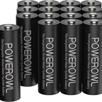 POWEROWL AA patarei 2800mAh AA patareid, laetavad, 16 tk (madal isetühjenemine, 1200 tsüklit), 1,2 V Ni-MH laetavad AA patareid
