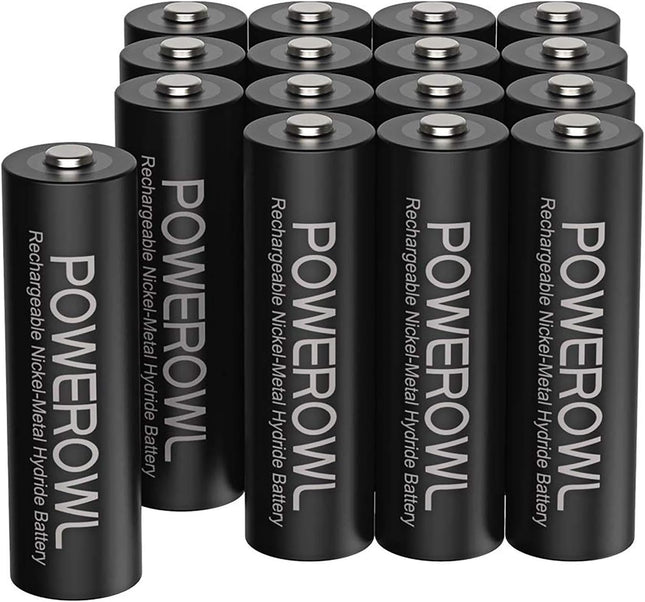 POWEROWL AA patarei 2800mAh AA patareid, laetavad, 16 tk (madal isetühjenemine, 1200 tsüklit), 1,2 V Ni-MH laetavad AA patareid