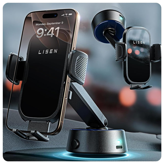 LISEN autotelefoni hoidik telefonihoidik autosse kinnitatav mobiiltelefon - [automaatne adsorptsioon] vaakumtelefoni hoidik auto elektriline iminapp auto mobiiltelefoni laadimisjaamad iPhone 16 15 Samsung Huawei Xiaomi jaoks