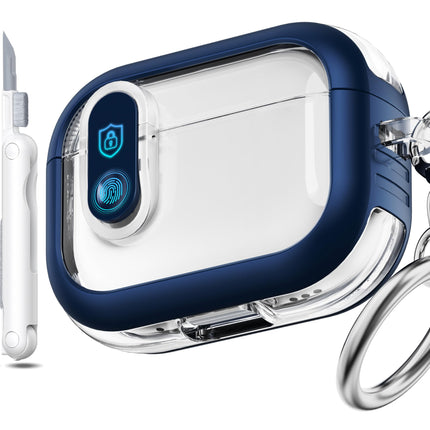MHYALUDO Airpods Pro 2. põlvkonna ümbris turvalise sulguriga, ühildub Airpods Pro 2./1. põlvkonna ümbristega, läbipaistev TPU-ümbris, sõjaväeklassi, põrutuskindel. Tumesinine