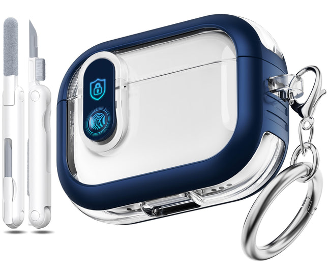 MHYALUDO Airpods Pro 2. põlvkonna ümbris turvalise sulguriga, ühildub Airpods Pro 2./1. põlvkonna ümbristega, läbipaistev TPU-ümbris, sõjaväeklassi, põrutuskindel. Tumesinine