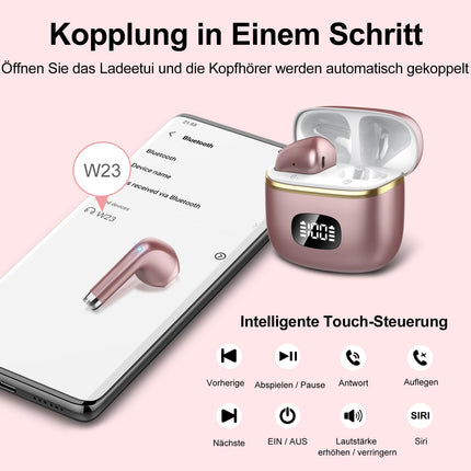 Bluetooth-kõrvaklapid, juhtmevabad Bluetooth 5.3 kõrvaklapid 4 ENC mürasummutava mikrofoniga, juhtmevabad HiFi stereokõrvaklapid, LED-ekraan, 40 tundi mänguaega, kõrvasisesed kõrvaklapid tööks, mängimiseks, sportimiseks, roosakuldne