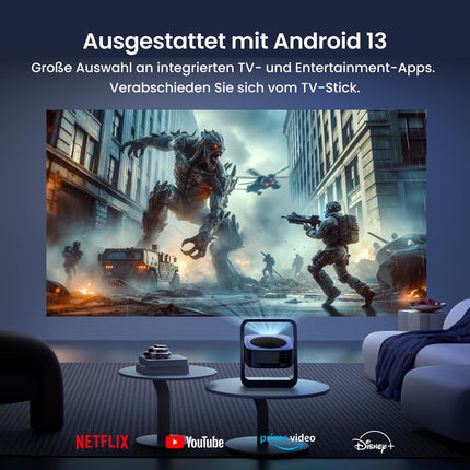 [Rakendusega integreeritud] Eeenfy nutiprojektor kaasaskantav, kodukino projektor 20 000 luksiga, 1080P tugi, E-fookus/Keystone'i korrektsioon, WiFi Bluetooth-projektor, väike välistingimustes kasutatav projektor mobiiltelefonile, värskendus 2025, must