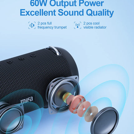 MIFA A90 Bluetooth Speaker 60W Wireless IPX7 Waterproof RGB LED Light 30 Hours Battery, USB/Micro SD Card/AUX-in Playback True Wireless Stereo with Protective Case/Portable Strap