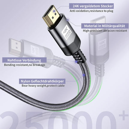 sweguard 4K HDMI Cable 10 Meters, HDMI 2.0 to HDMI Cable 4K@60Hz 18Gbps Nylon Braided Cable, Gold-Plated Connectors with Ethernet/Audio Return Channel, Compatible Video 4K UHD 2160p, HD 1080p, Xbox PS4 (GRAY)