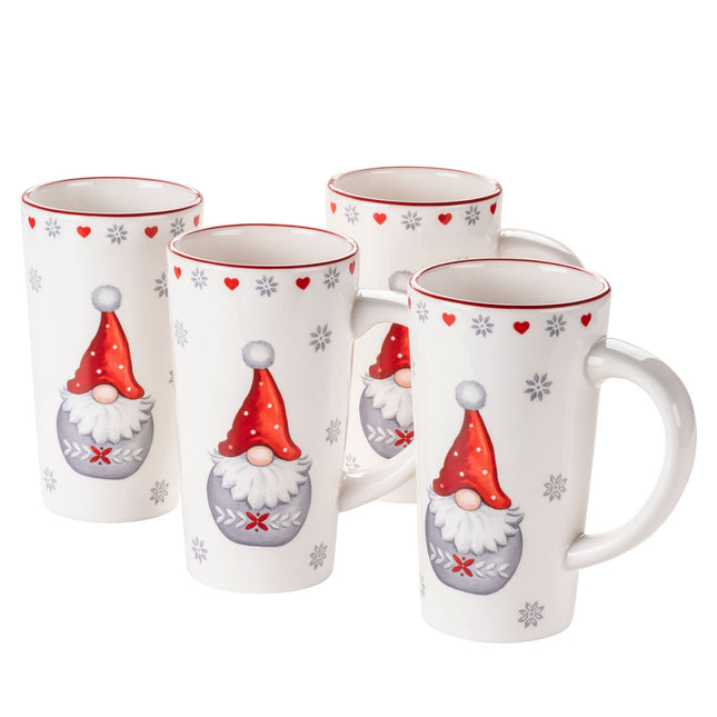 MÄSER 931973 Series Aurela Christmas Cups Set of 4 60 cl, Christmas Tableware Cups as Coffee Cups, Mulled Wine Cups or Punch Cups for Christmas, Stoneware, Red/White/Gray