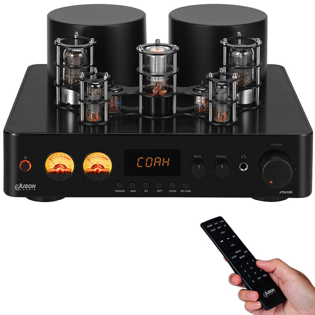Juson Audio JTA100 200W Vacuum Tube Amplifier Integrated Hybrid With BT 5.0 Optical AUX RCA Phono Input and Headphone Output 2.1CH Class AB HiFi Home Audio for Turntable