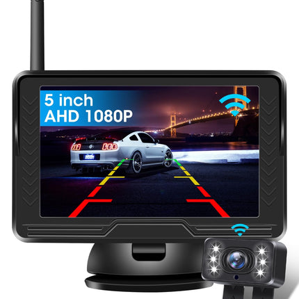 【Stabiilne signaal】AHD 1080P juhtmevaba tahavaatekaamera, juhtmevaba auto tagurduskaamera 5-tollise monitoriga 6 LED-tulega, juhtmevaba tahavaatekaamera 170° lainurk IP69 veekindel isetegemise juhend autole, haagissuvilale ja kaubikule