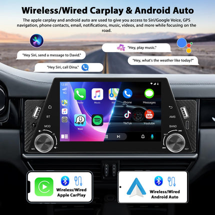 Inefala Bluetooth autoraadio 1 DIN, ühildub Carplay ja Android Autoga, 5-tollise puutetundliku ekraaniga stereo, toetab Bluetoothi ​​käed-vabad kõnesid/peegliühendust/FM-raadiot/USB/Type-C/EQ-d koos tahavaatekaameraga