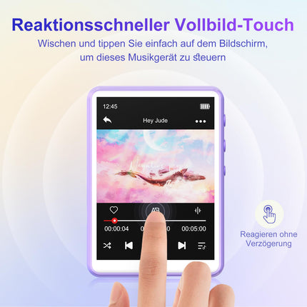 MECHEN Bluetooth 5.3 MP3-mängija puutetundliku ekraaniga, 64 GB MP3-mängija kõlariga, HiFi-heli, FM-raadio, muusika, video, e-raamatud, diktofon, kaitseümbris kaasas