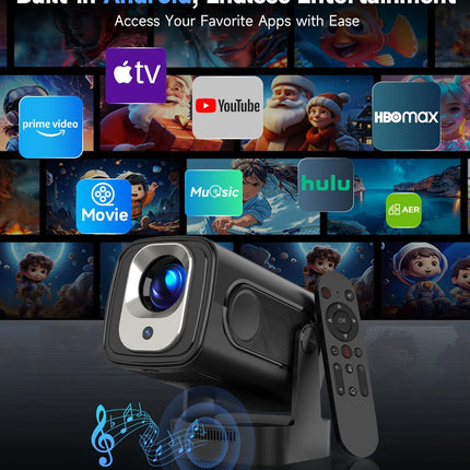 【Autofookus ja 1080P】 Mini nutikas projektor 4K toega, kaasaskantav projektor WiFi ja Bluetoothiga, 5W kõlar, Android-projektor, hääljuhtimine, õues kasutatav filmiprojektor