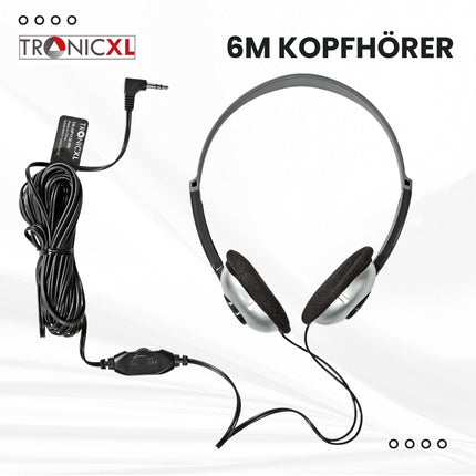 TronicXL TV kõrvaklapid 6 m pikkuse kaabli ja peavõruga, ühilduvad teleritega Samsung, LG, Sony, Toshiba, DYON, JVC, Philips, Apple, iPad, iMac, arvuti jne. Stereokõrvaklapid. Kõrvaklappide pistik.