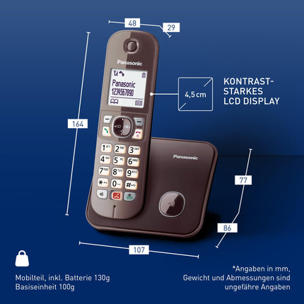 Panasonic KX-TG6851GA cordless phone (up to 1,000 phone number blocking, clear font size, loud handset, full-duplex hands-free) mocha brown
