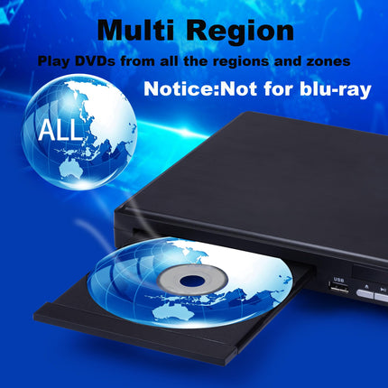 Sukinum DVD-mängija telerile, 1080P HD DVD-mängija koju, kõik piirkonnad, tasuta kompaktne mini-CD-mängija HDMI- ja AVI-kaabliga, USB 2.0 port, kaugjuhtimispult, sisseehitatud PAL