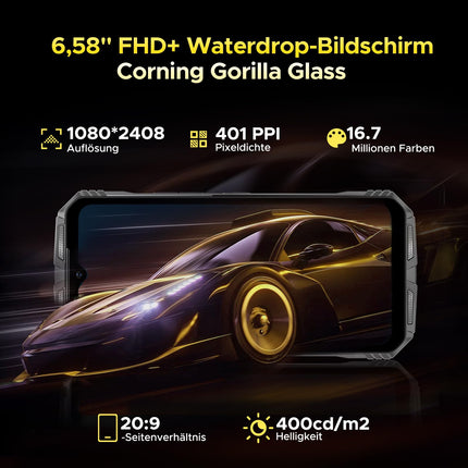DOOGEE S Punk [2025] õuetelefon Android 14, 16 GB + 256 GB, 10800 mAh / 33 W, 50 MP + 16 MP kaamera, 126 dB kõlar, 6,58'' FHD+ õuenutitelefon, ehitusplatsi mobiiltelefon / NFC / OTG / sõrmejäljelukk / kahekordne 4G SIM-kaart