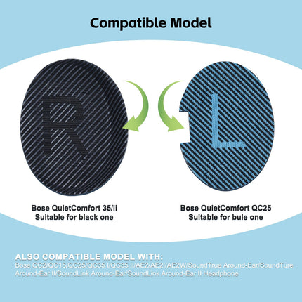 Jahutusgeel QuietComfort 35 / QC35 ii vahetuskõrvapadjad Bose kõrvaklappidele, ühilduvad Bose QC25 QC2 QC15 / Around-Ear 2 AE2i AE2w / SoundTrue ja SoundLink seeriaga, sinised ja mustad