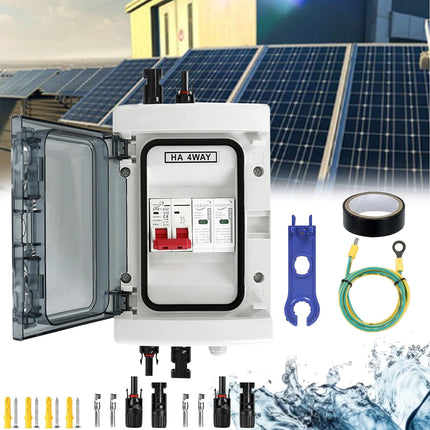 Surge protection PV, DC disconnect switch lightning protection circuit breaker 1 in 1 out 1 string 1000V DC 40A 20-40KA generator connection box IP65 waterproof solar connection box for photovoltaics