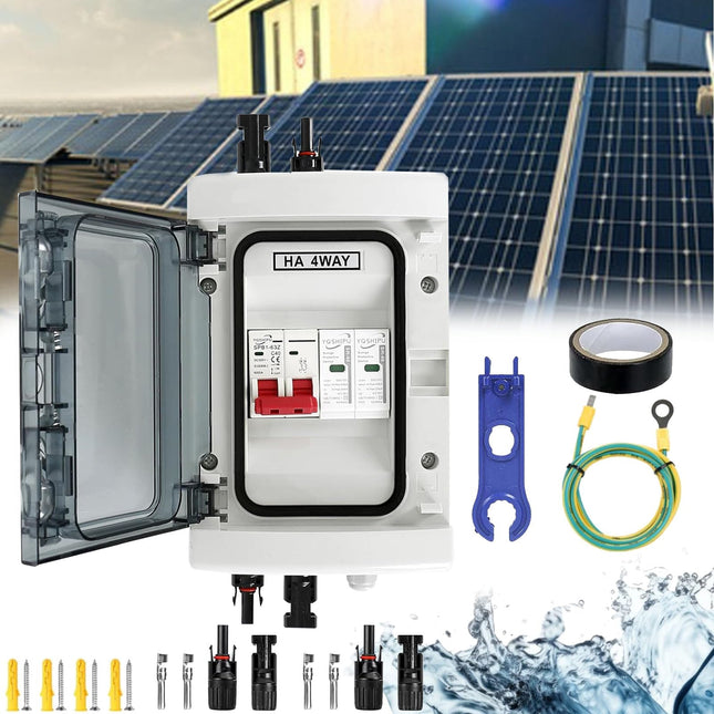 Ülepingekaitse PV, alalisvoolu lahtiühendamise lüliti, välgukaitselüliti, 1 sisse, 1 välja, 1 string, 1000V DC 40A 20-40KA generaatori ühenduskarp, IP65 veekindel päikesepaneelide ühenduskarp fotogalvaanika jaoks