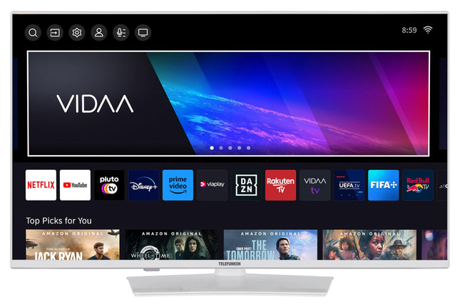 Telefunken TV 40-tolline nutiteler VIDAA XF40VP750M-W Full HD teler, HDR-teler integreeritud kolmekordse tuuneriga, LED-teler valge