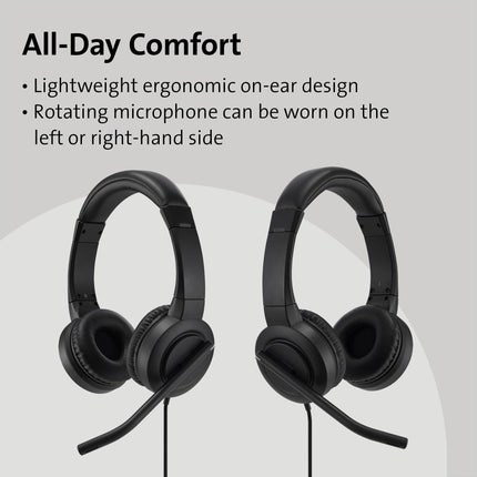 Kensington H1000 USB-C kõrvapealsed peakomplektid, ülimugavad HD-heli kõrvaklapid mikrofoni ja kaabliga, professionaalsed mürasummutavad peakomplektid LED-ide ja 40 mm draiveritega, ühenda ja mängi (K83450WW)