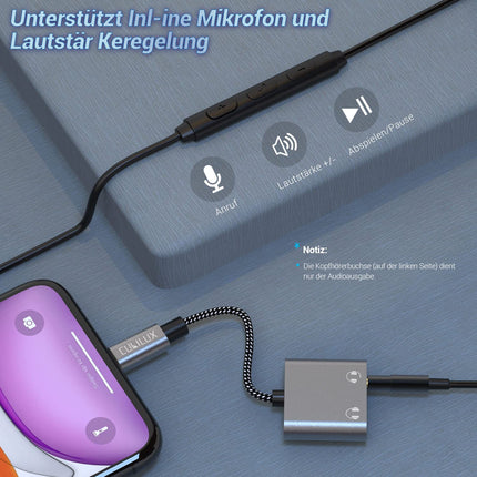 Cubilux Lightning - 2-suunaline audiojaotur [MFi-sertifitseeritud] Lightning - kahekordne 3,5 mm Aux-jaotur kahele kõrvaklapile, 3,5 mm Y-pesaga adapterkaabel iPhone'ile ja iPadile